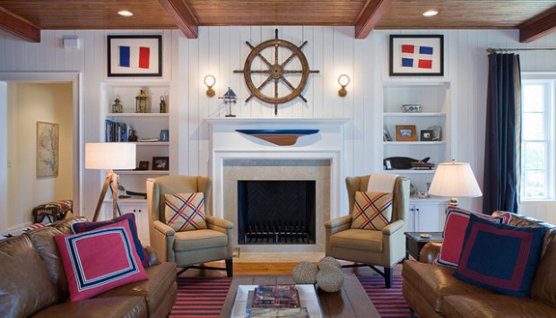 nautical living room fireplace