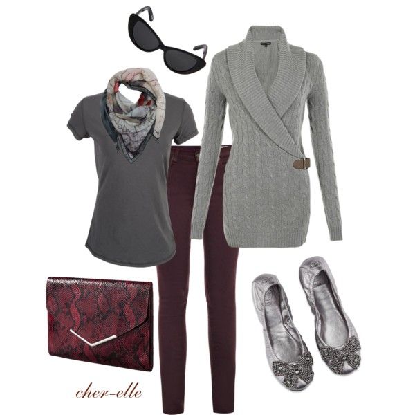 burgundy and silver outfit
