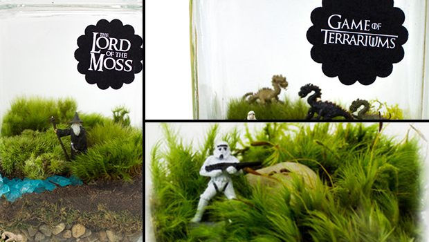 27 Small and Cute Themed Terrariums - theme, terrarium, star wars, spring, small, sheep, rocks, Natural, moss, miniature, lord of the rings, lively, live, lawn, Jurassic Park, jar, hunger games, green, grass, glass, E.T., decoration, decor, Cute, cow