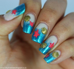 Mix of Turquoise and Coral Colors for Adorable Summer Nail Art