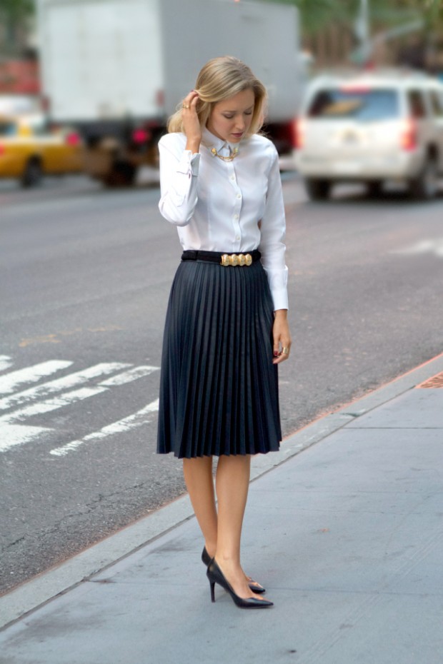 silk pleated skirt outfit