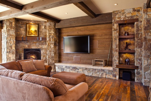 16 Divine Living Room Design Ideas with Exposed Stone Wall