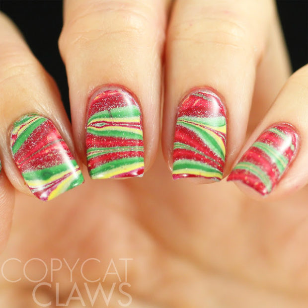 Mix of Red, Yellow and Green for Creative and Fun Nail Art