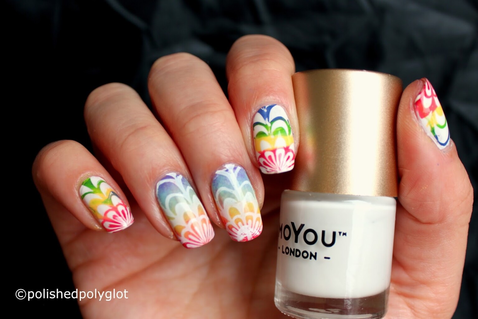 Rainbow Water Marble Nail Art Ideas