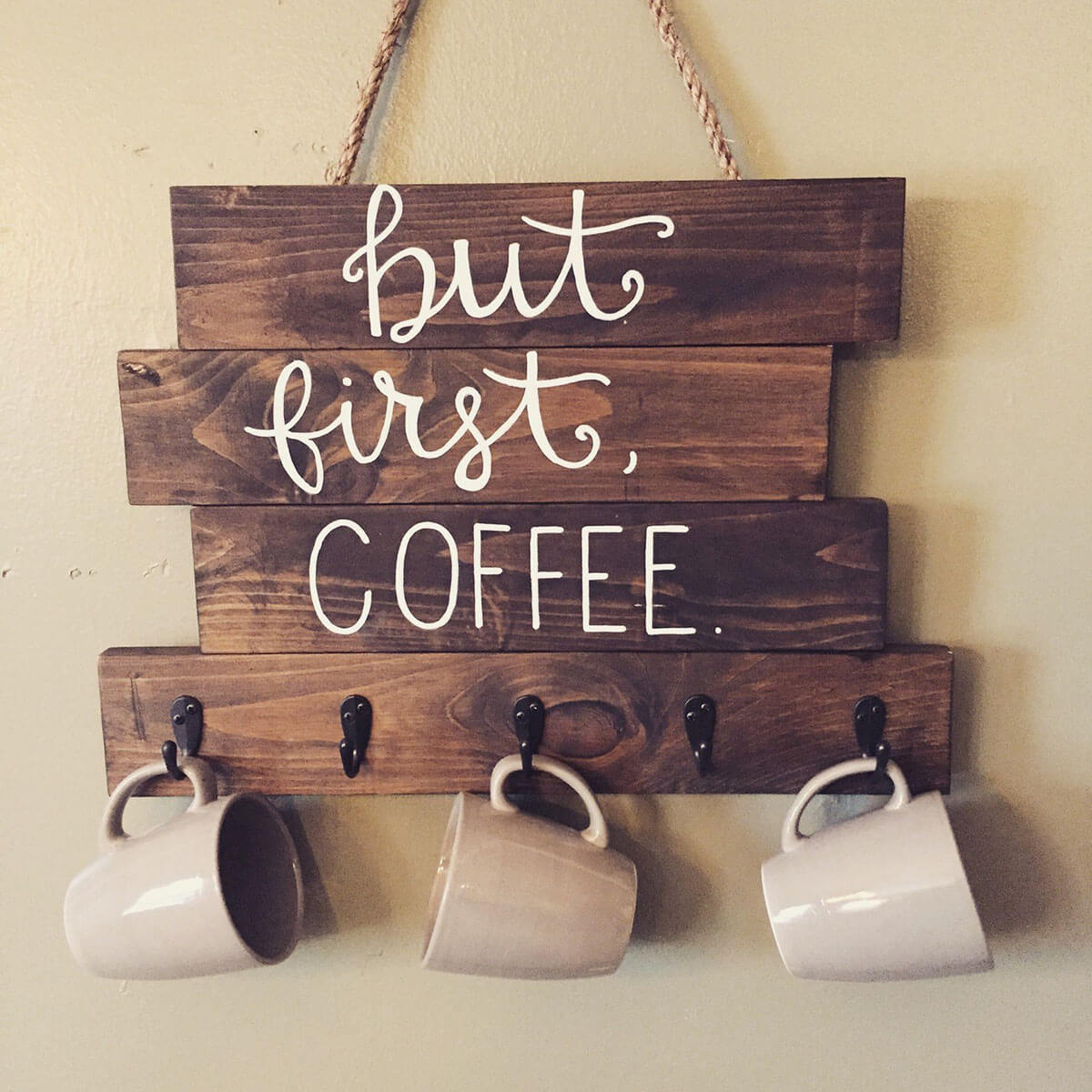 Hand-lettered Wall Sign with Storage Hooks