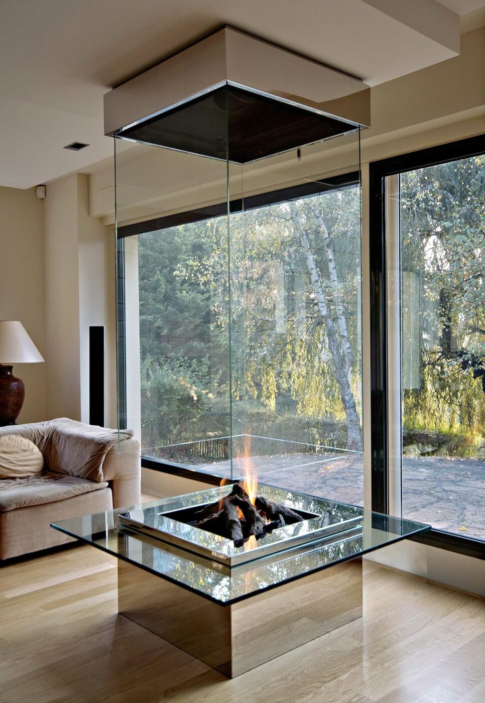 Mirrored Glass Fireplace Idea