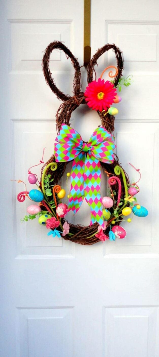 Bright and Fun Easter Bunny Grapevine Wreath