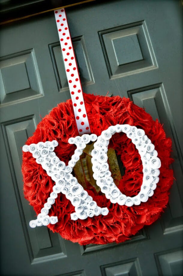Hugs & Kisses Wreath Made of Paper Roses