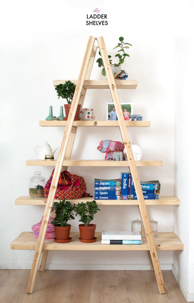 Rustic A-Frame DIY Ladder Shelf