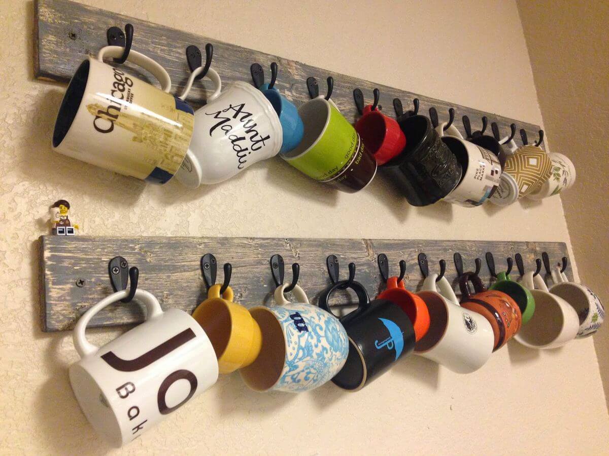 Reclaimed Wood Mug Hanger with Rustic Hooks