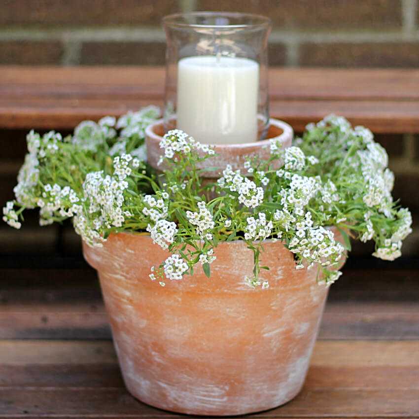 Tiered Terra Cotta Pot Planter with Candle