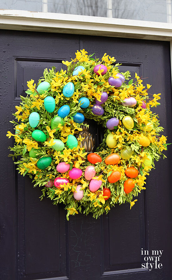 Rainbow Easter Egg and Flower Wreath