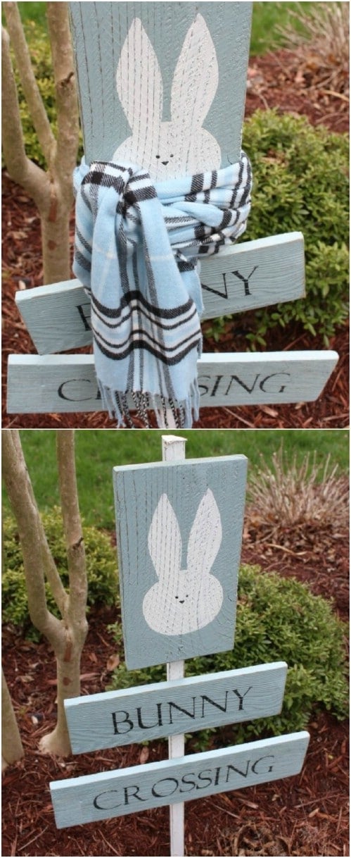 Repurposed Wood Bunny Crossing Sign