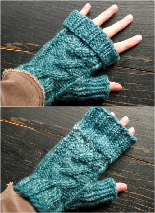 Crossed Cable Fingerless Mittens