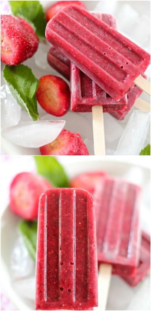 Fresh Chia Strawberry And Raspberry Mint Popsicles
