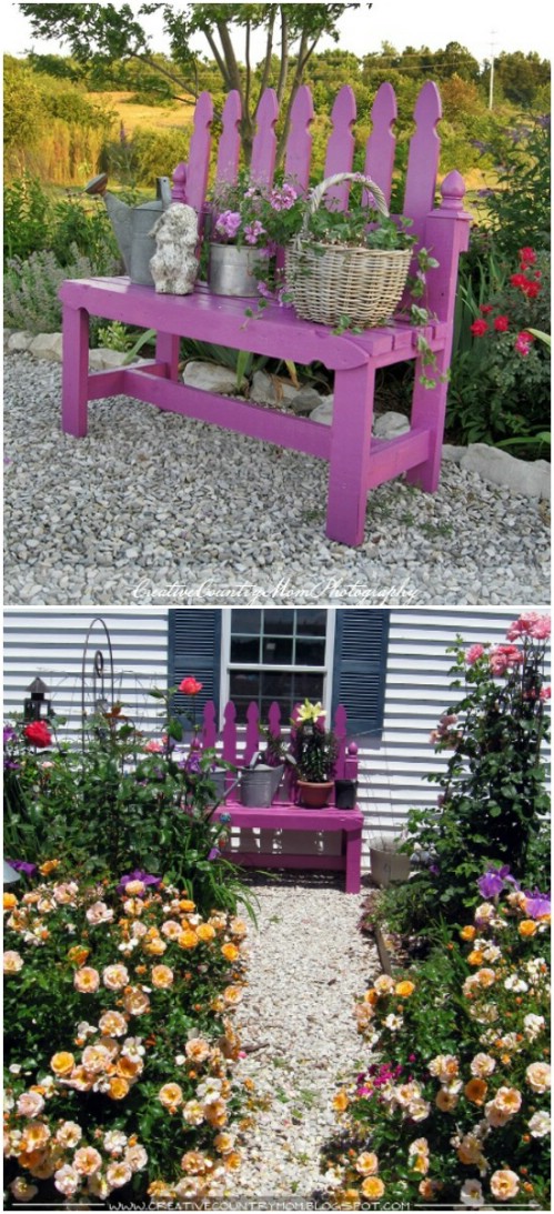 Cute And Colorful Picket Fence Bench