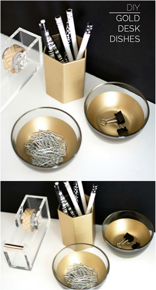 Lovely DIY Golden Desk Dishes
