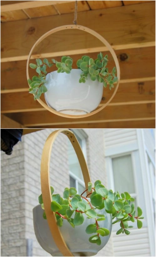 Repurposed Embroidery Hoop Hanging Planter