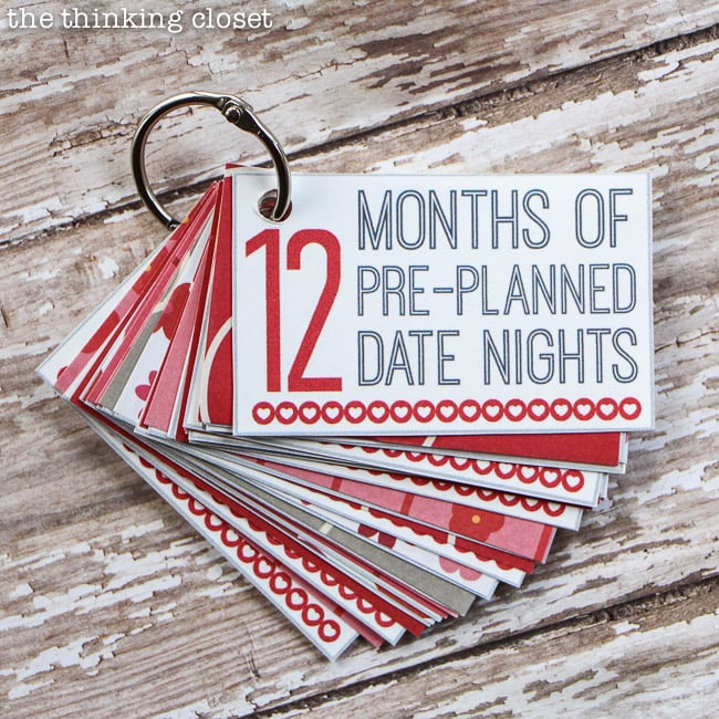 12 Months of Date Nights gift & free printable | 25+ Sweet Gifts for Him for Valentine's Day