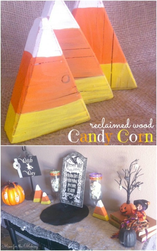 Reclaimed Wood Candy Corn Decorations - 25 Fantastic Reclaimed Wood Halloween Decorations For Your Home And Garden