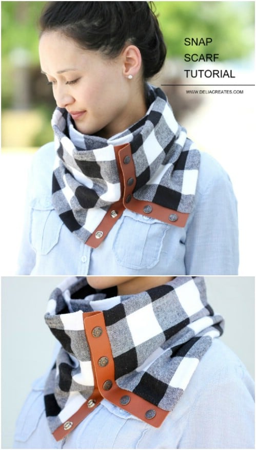 Fashionable Leather And Flannel Scarf