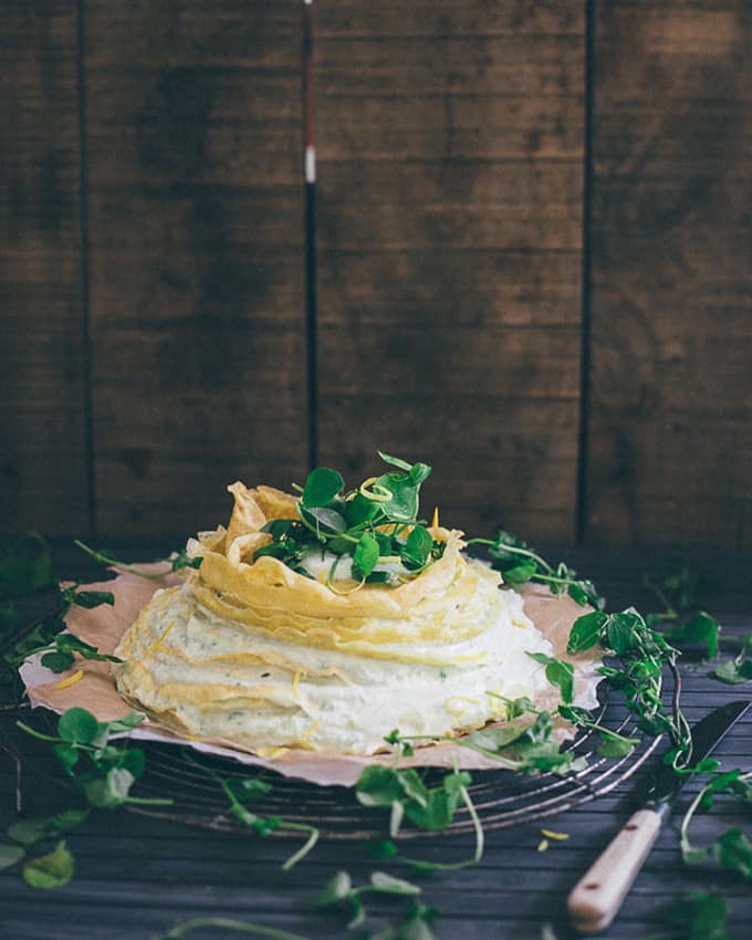 Sweet pea lemon crepe cake + 15 Farmers market recipes to make in April! Delicious, vegetarian, (mostly) healthy spring recipes made with fresh, seasonal produce from your local farmers market or CSA bin. Eat local! // Rhubarbarians