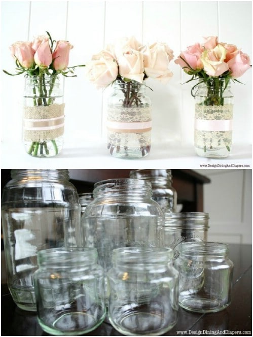 Lacy Repurposed Mason Jar Vases
