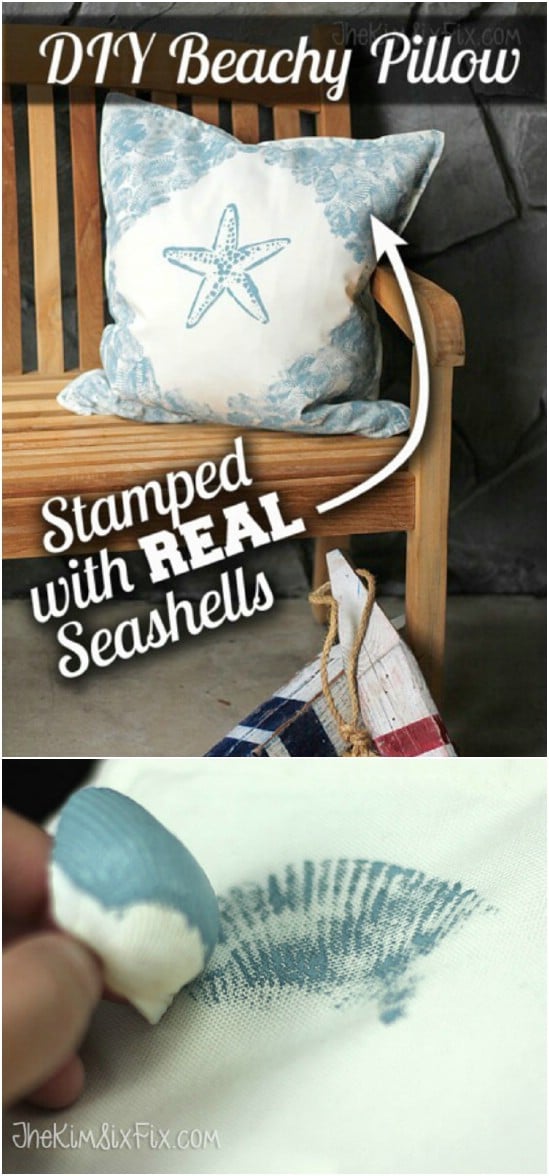 DIY Outdoor Seashell Stamped Pillows