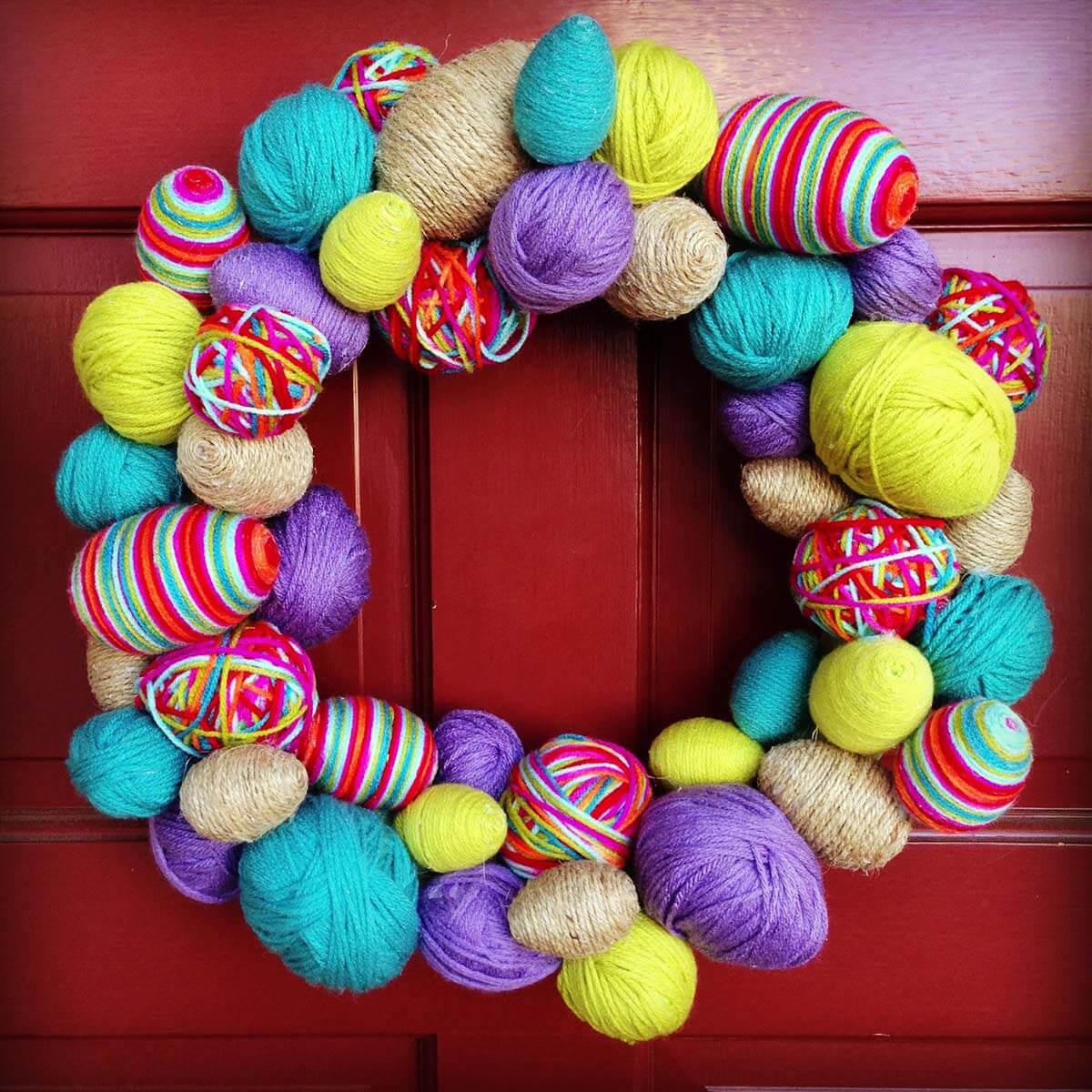Colorful Yarn Easter Egg Wreath