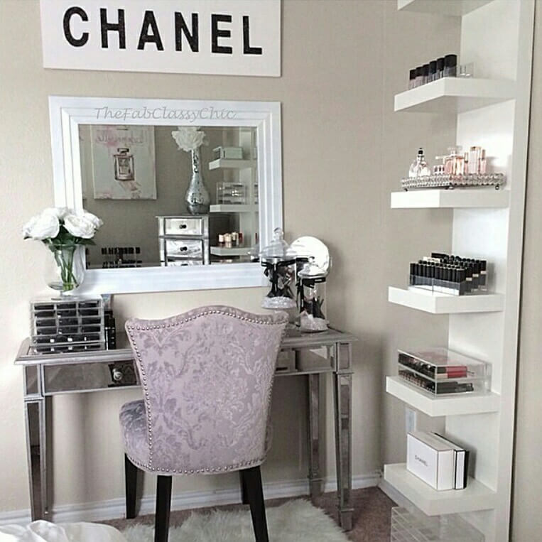 Chanel-Inspired Vanity Corner with Storage Shelves