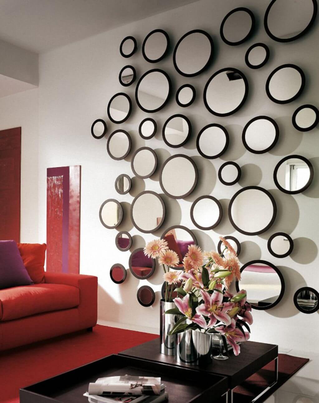 Playful Accent Wall of Round Mirrors