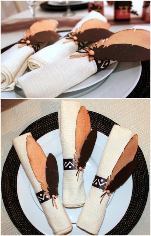 DIY Paper Feather Napkin Rings