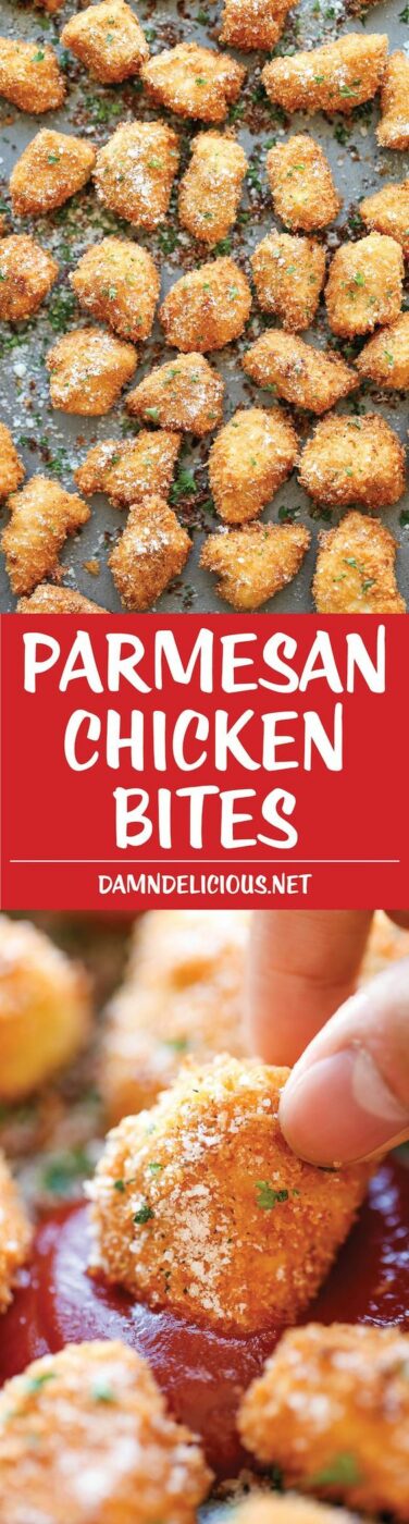 30 Minute Parmesan Chicken Bites Recipe via Damn Delicious - The best chicken nuggets you will ever have - crisp-tender and completely homemade with Parmesan goodness! - The BEST 30 Minute Meals Recipes - Easy, Quick and Delicious Family Friendly Lunch and Dinner Ideas #30minutemeals #30minutedinners #thirtyminutedinners #30minuterecipes #fastrecipes #easyrecipes #quickrecipes #mealprep