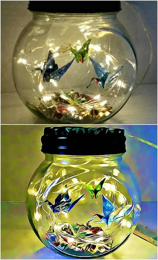 Cute Hand Folded Origami Nightlight In A Jar