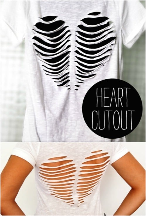 Cute a heart pattern into a T-shirt.