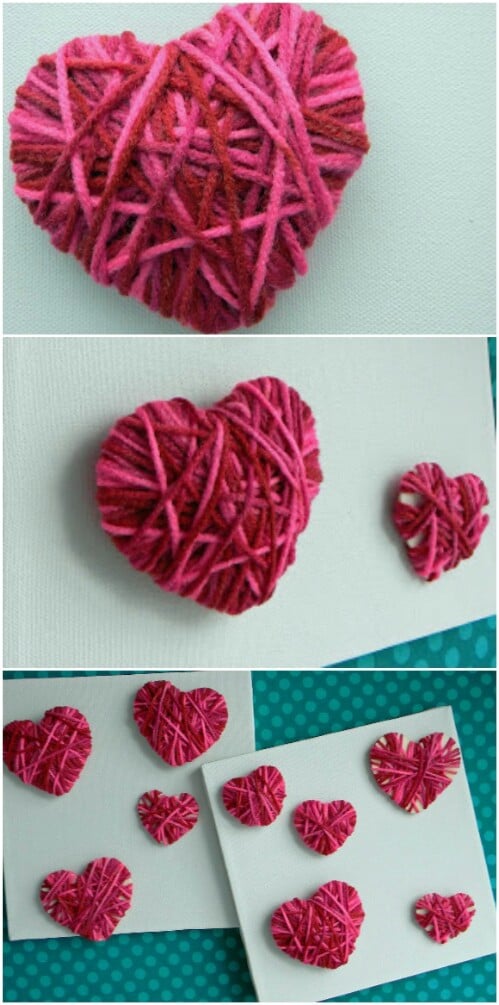 Yarn Wooden Hearts - 20 Adorable And Easy DIY Valentine's Day Projects For Kids