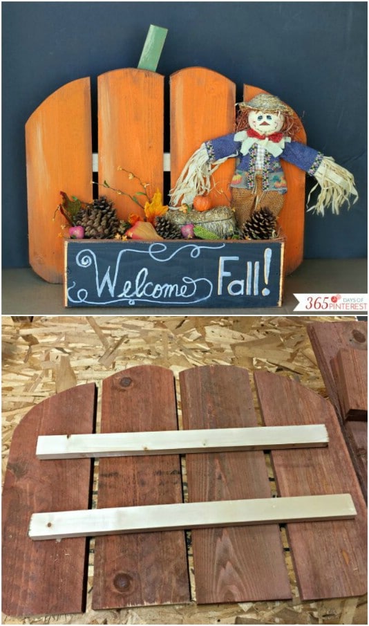Upcycled Pallet Pumpkin Stand - 25 Fantastic Reclaimed Wood Halloween Decorations For Your Home And Garden