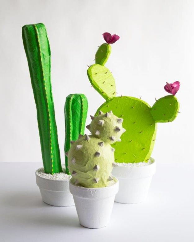 DIY Cactus Crafts | DIY Papier Mache Cacti l Craft Ideas and Home Decor | Painting Tutorials, Gifts, Rocks, Cardboard, Wood Cactus Decorations