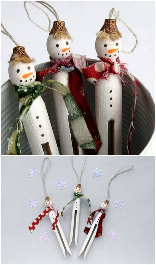 Upcycled Wooden Clothespin Snowmen