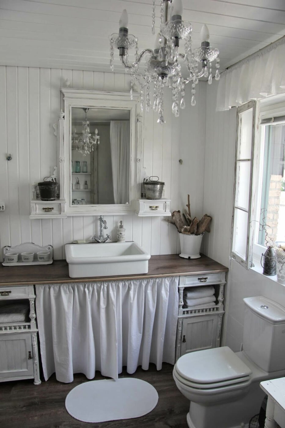 Shabby Chic Bathroom Design with Ruffle Details