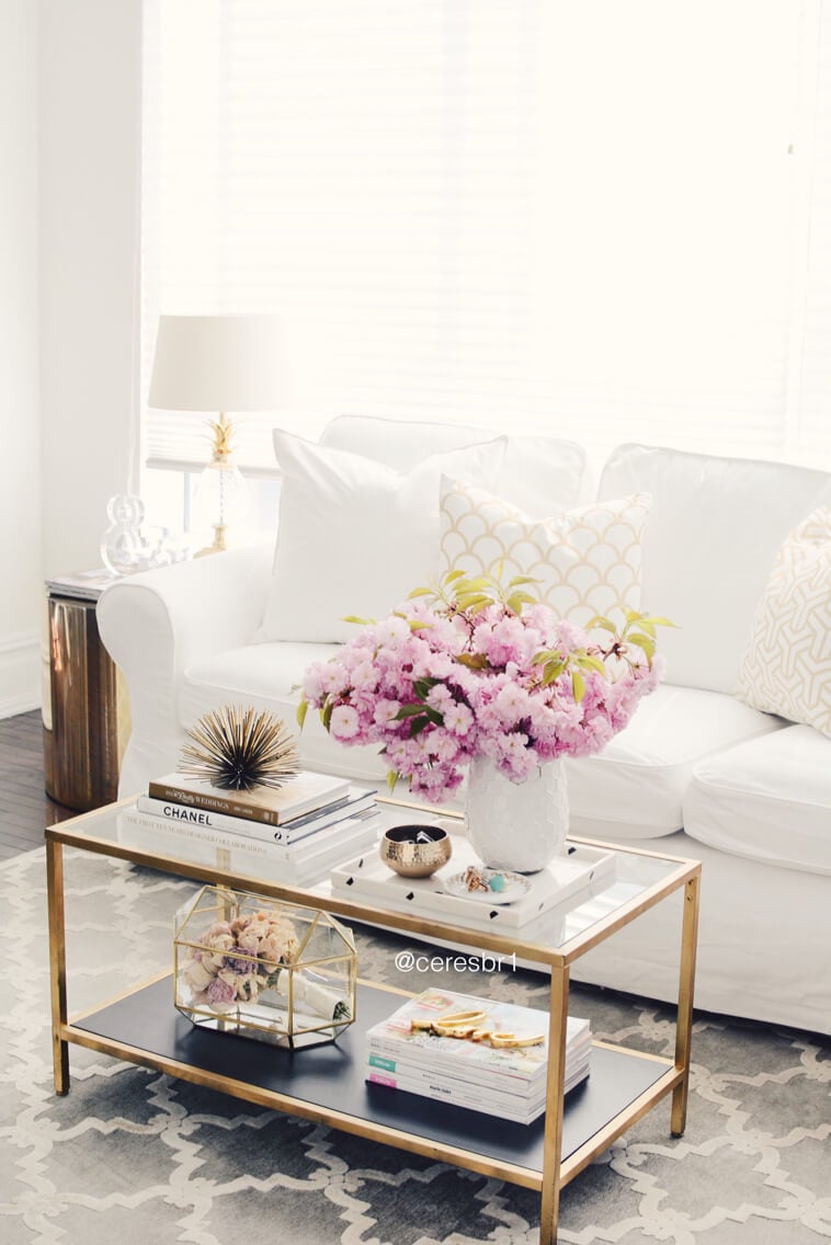 Retro Glam Gold and Glass Floral Coffee Table Display