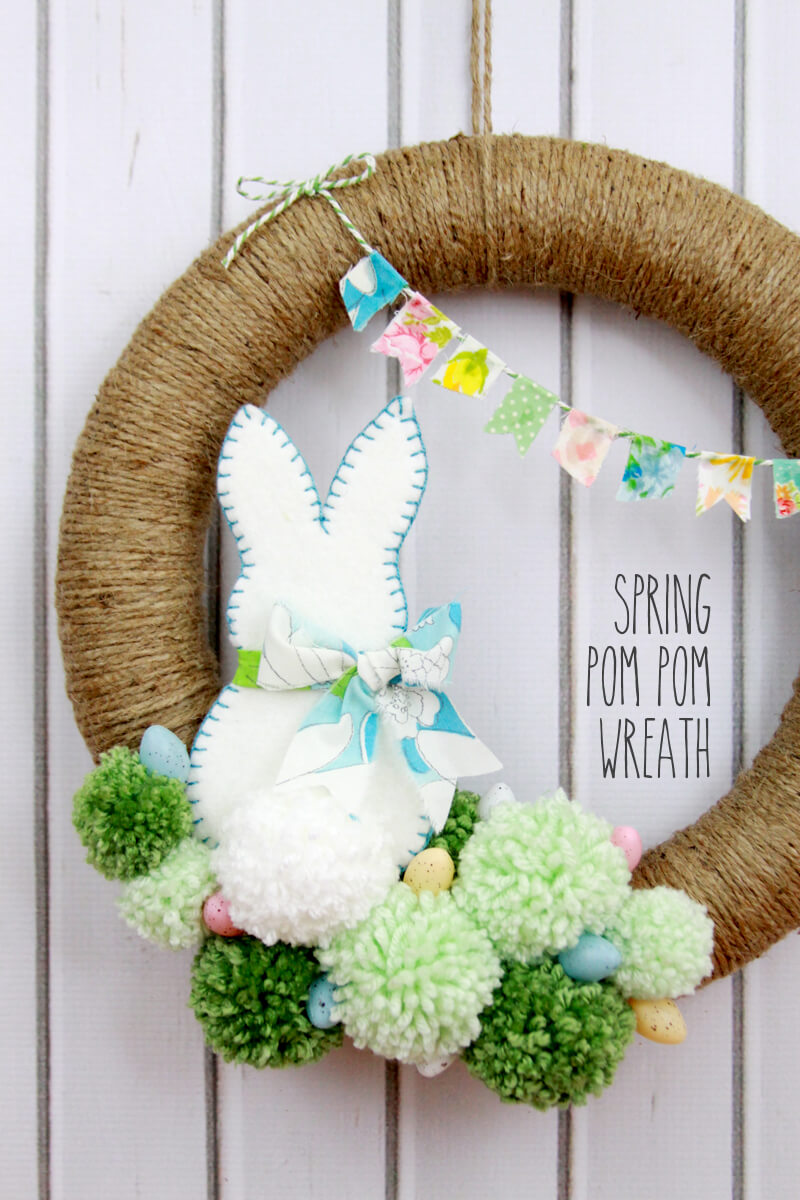 Easter Bunny Wreath with Pom-poms