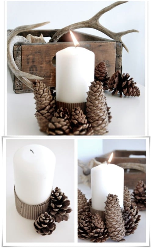 Upcycled Cardboard And Pinecone Candleholder