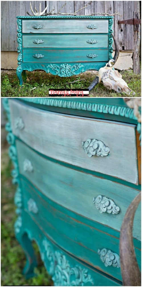 Here is yet another gorgeous teal ombre dresser.