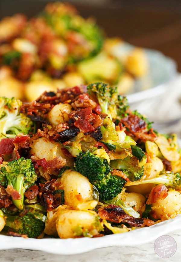 25 Minute Bacon Gnocchi With Broccoli and Shaved Brussel Sprouts | 25+ Brussels Sprout Recipes