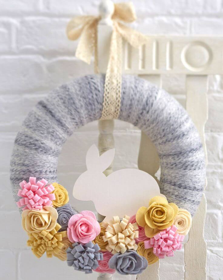 Cute Bunny Wreath with Fabric Flowers