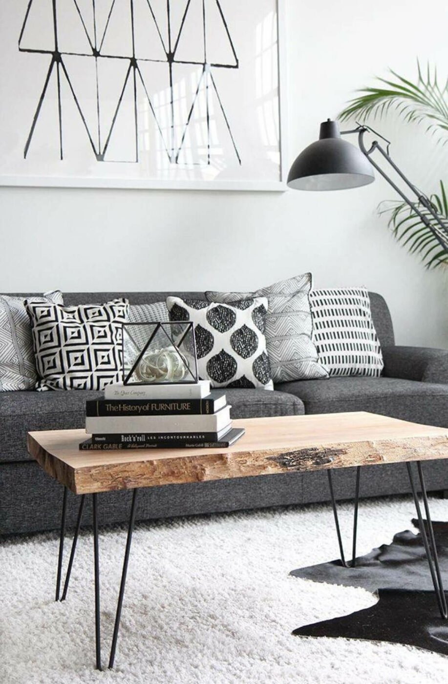 Wood-slab Statement Table and Black and White Book Display