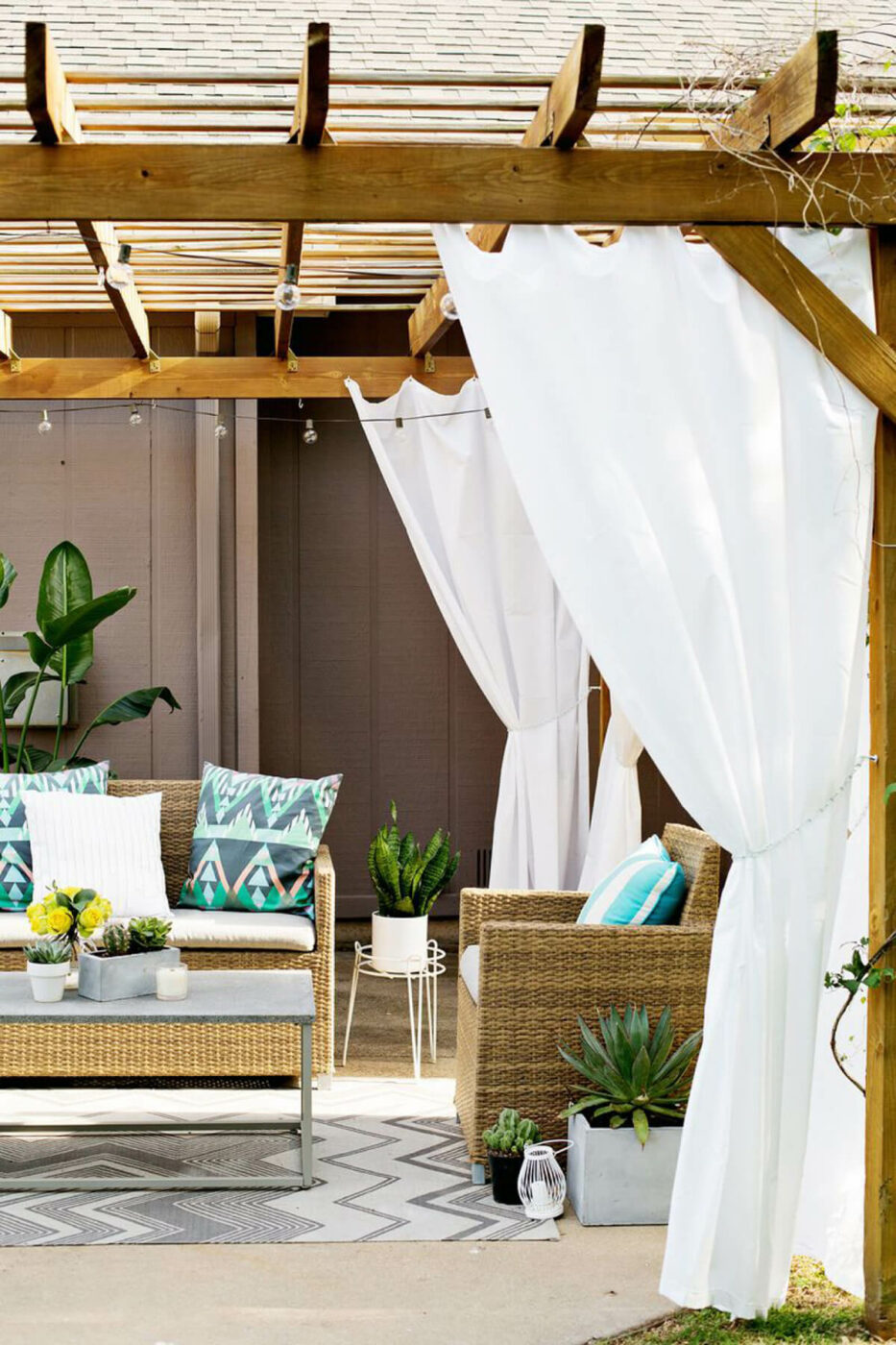 Stylish Privacy Curtains on a Pergola