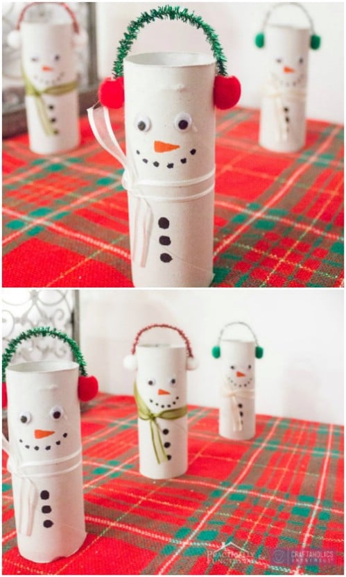 Upcycled Toilet Paper Roll Snowmen