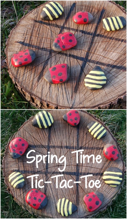 Upcycled Wood And Stone Tic-Tac-Toe